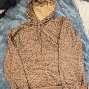Leopard Print Tan Hoodie Sweater